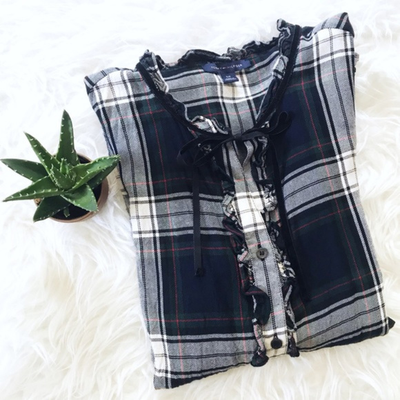 Tommy Hilfiger Tops - [Tommy Hilfiger] Plaid Shirt With Bow & Ruffle